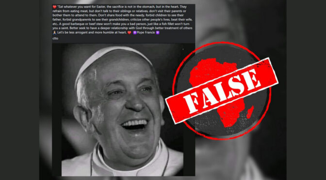 Nepostojeća izjava pape Franje o postu